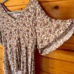 Rose & Thyme Flirty Floral Boho Top in Orange & Yellow